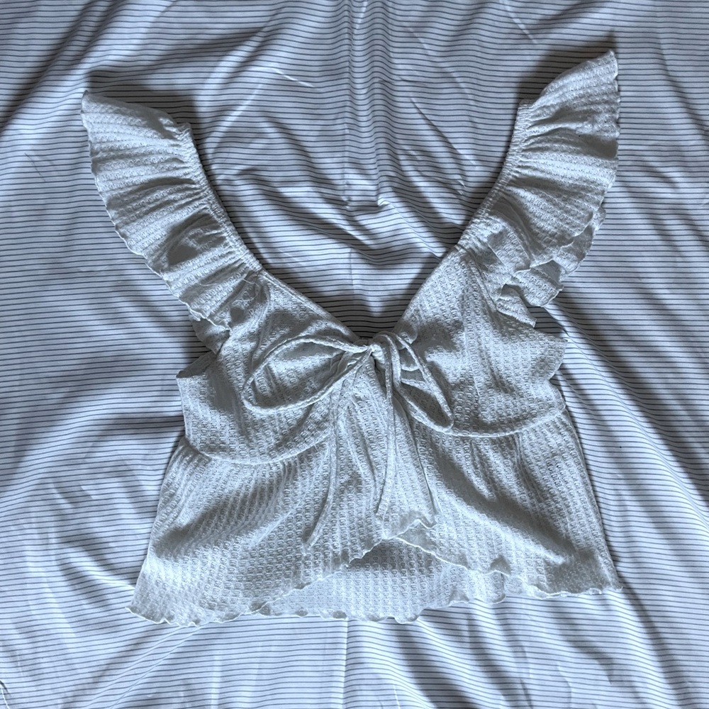 Woman’s White Ruffle Sleeve Babydoll Top